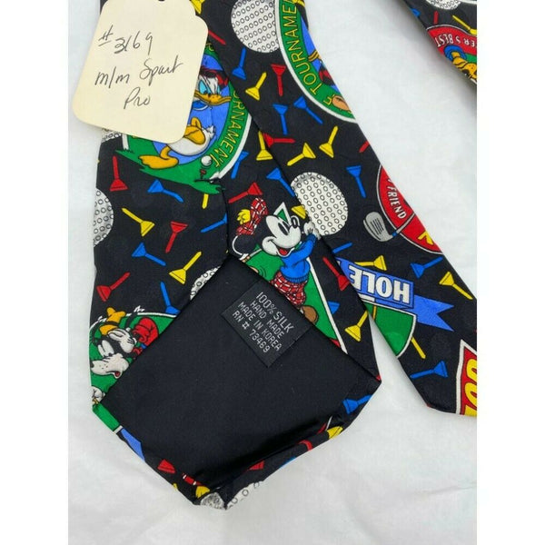 MICKEY MOUSE Disney Neck Tie Black Green Red Hand Made 100% Silk