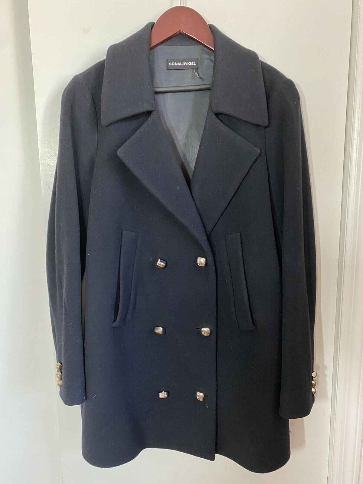 SONIA RYKIEL Black Wool Pea Coat Size 36/ Small