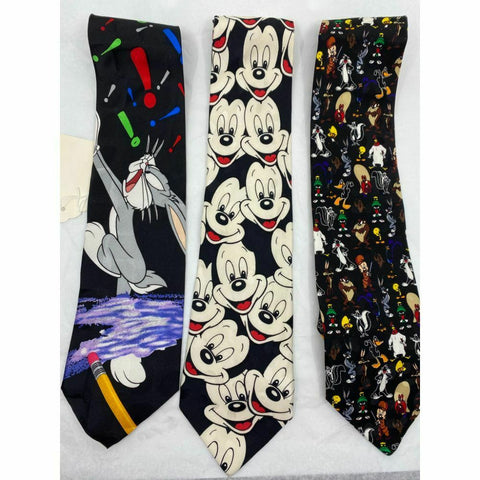 New Lot of 3 Neck tie Disney, Looney Tunes Black Red White Total Msrp 75