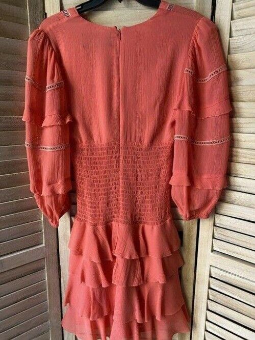 Nicole Miller Coral New Ruffled Small Msrp Short Casual Dress