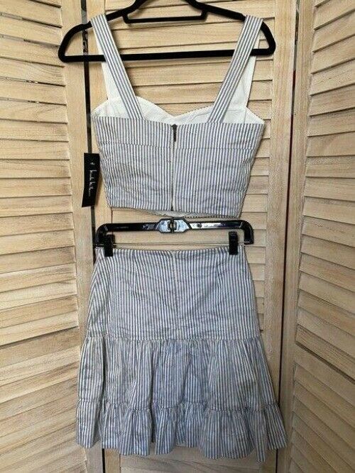 Nicole Miller blue white new stripe cotton crop two piece set msrp