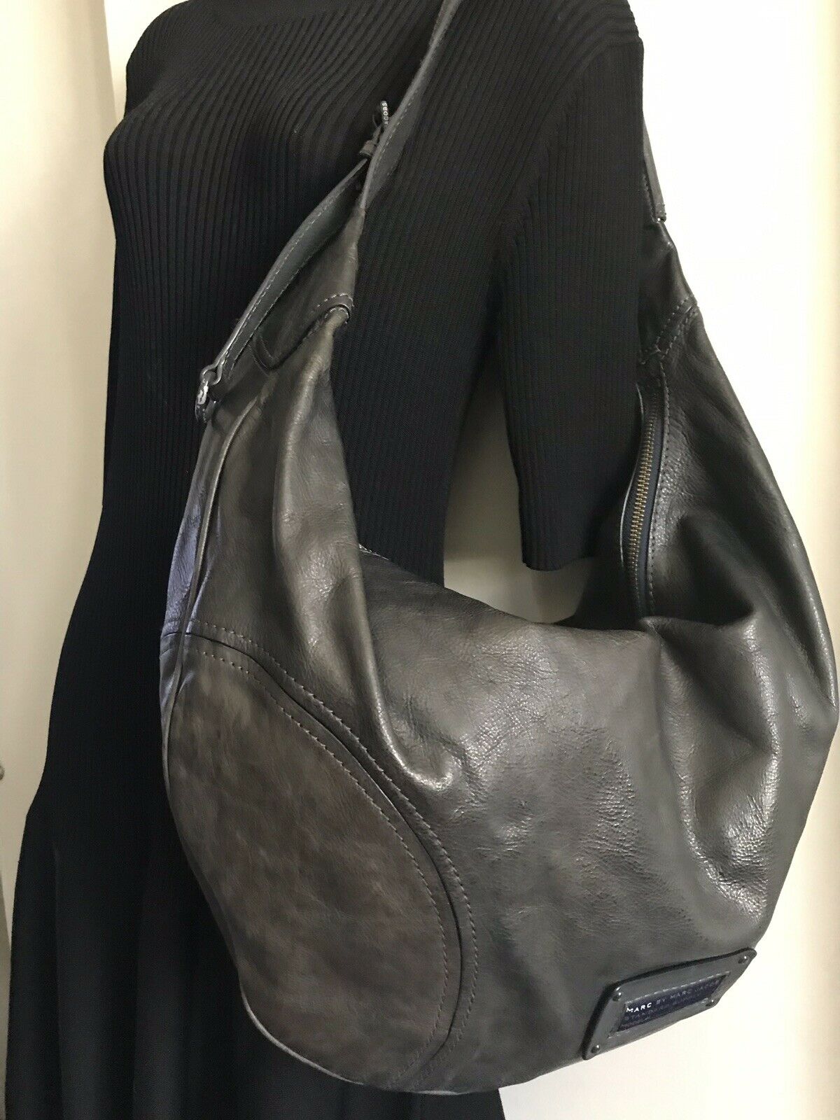 MARC JACOBS Dark grey Large Leather Hobo Bag