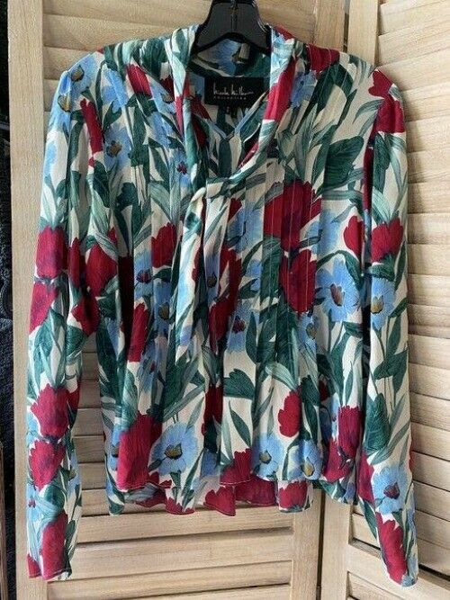 Nicole Miller multicolor floral tie front msrp smal blouse