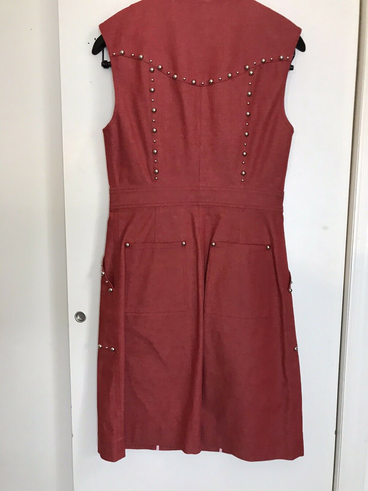 DIANE VON FURSTENBERG Red Denim Studded Dress sz 6