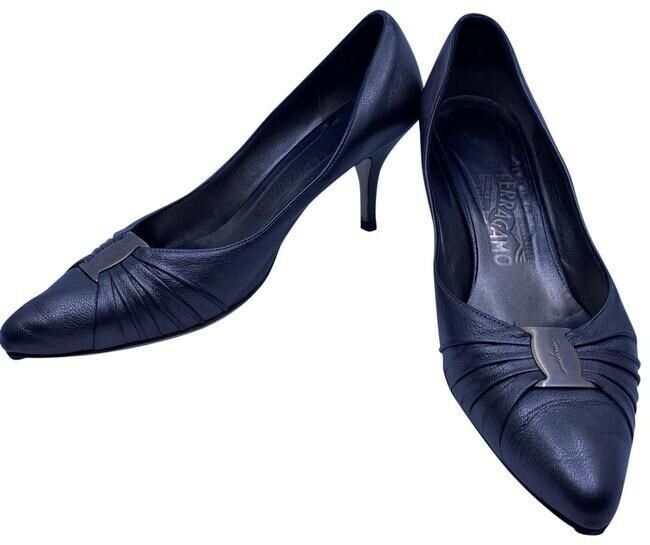 Salvatore Ferragamo Gun Metal Firsea Flat Bow Pumps Size Us