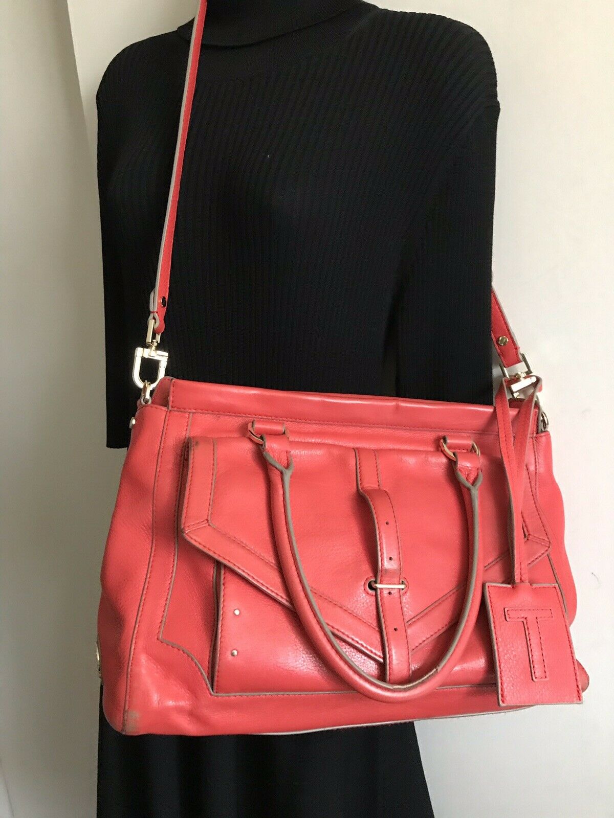 TORY BURCH Orange Leather Handbag W/ Crossbody Strap Msrp $490