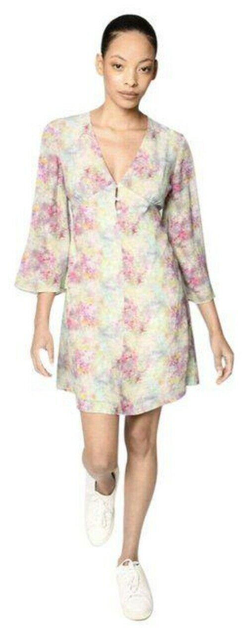 Nicole Miller Multicolor New Opal Dye Bell Sleeve Msrp Short Casual Dress