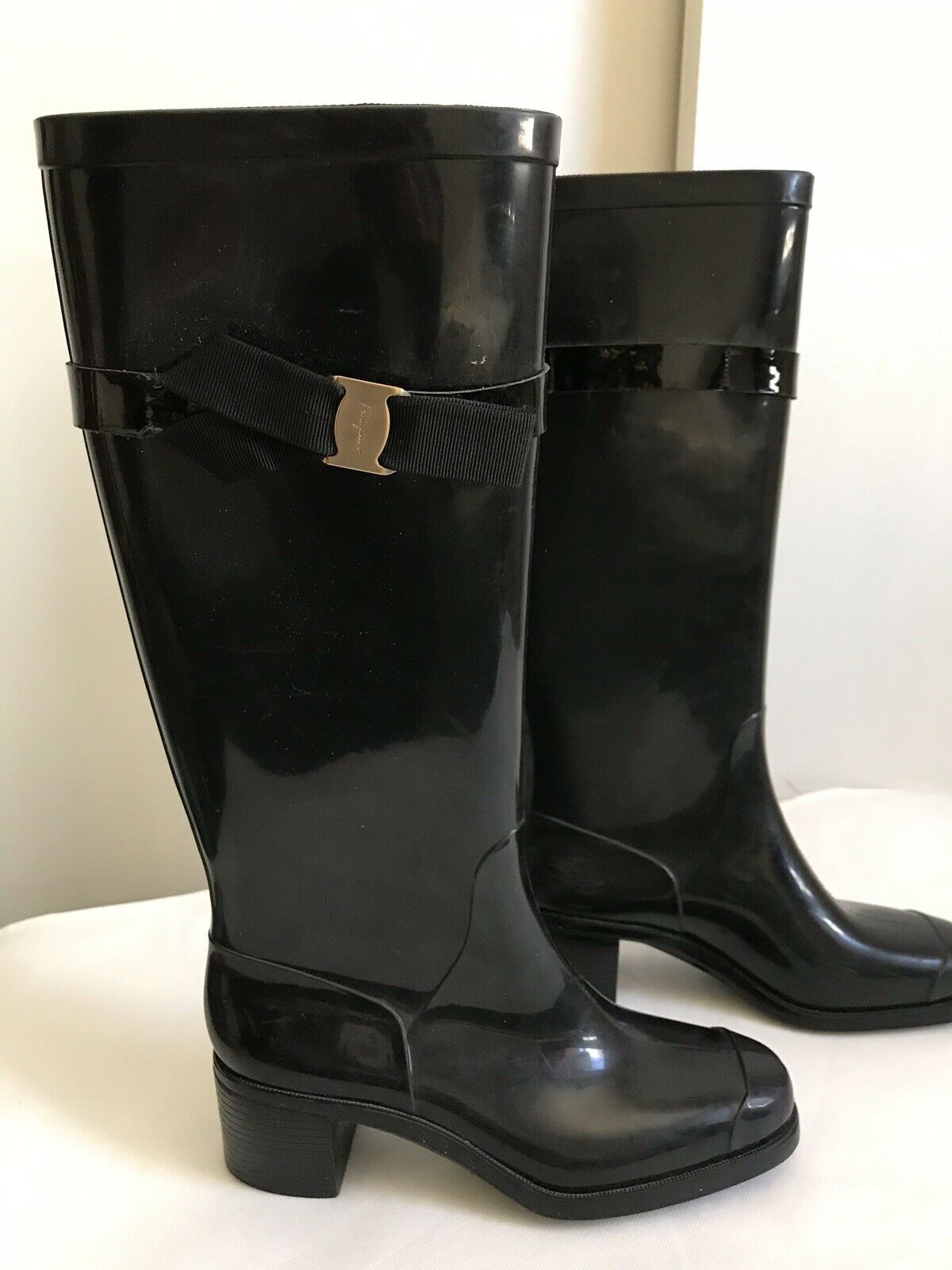 SALVATORE FERRAGAMO Black Rain Boots Sz 38
