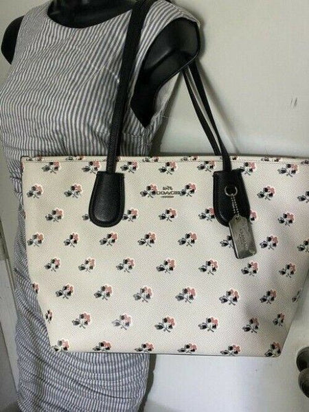 Coach shopping xl floral great condition msrp white black leather tote