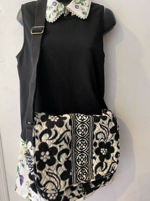 vera bradley xl black white fabric cross body bag