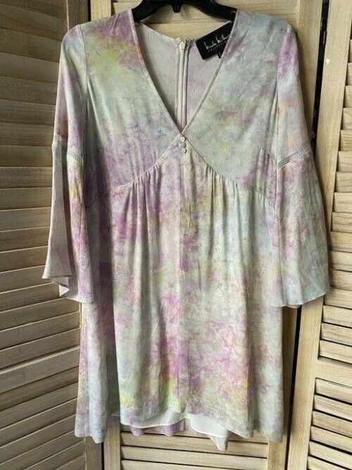 Nicole Miller Multicolor New Opal Dye Bell Sleeve Msrp Short Casual Dress