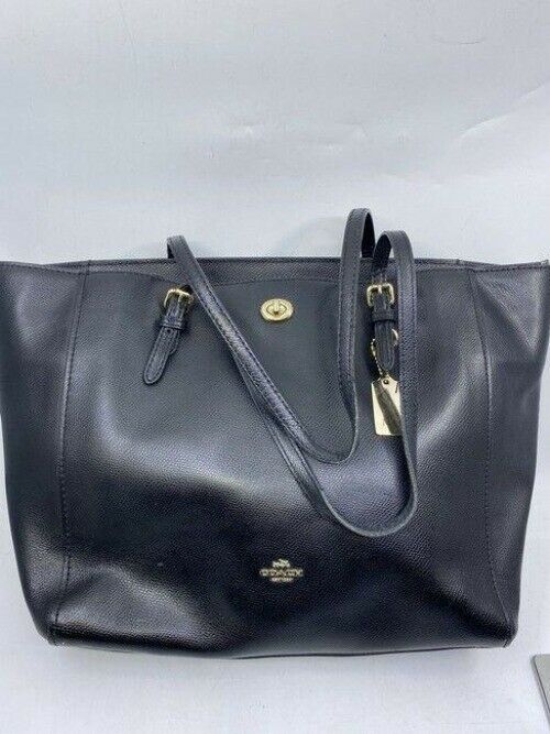 coach large black leather shoulder bag