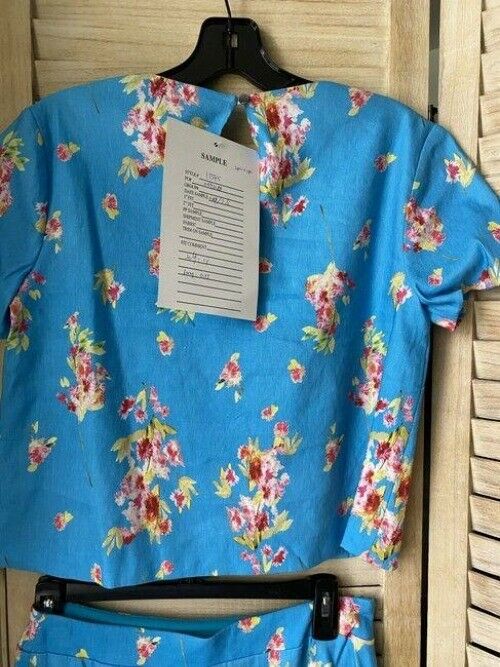 Nicole Miller blue floral linen skirt and set msrp blouse