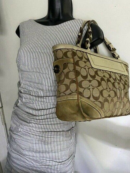 Coach Shoulder Bag Medium Msrp Beige Brown Jacquard Fabric Tote