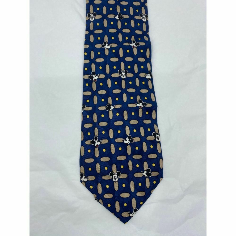 MICKEY MOUSE Disney Neck Tie Blue Tan Hand Made 100% Silk