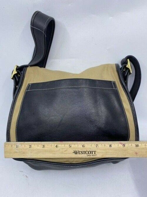 coach fabric canvas medium tan black canvas leather cross body bag