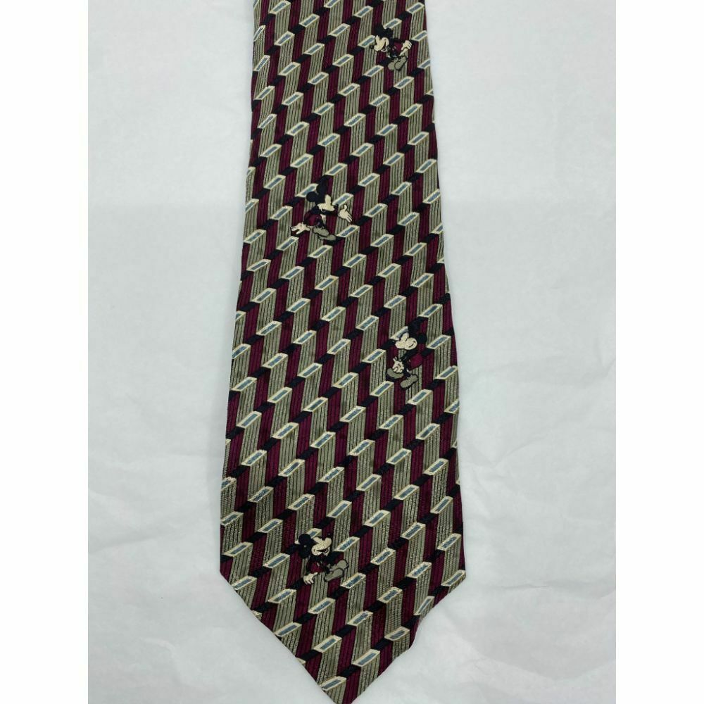 MICKEY MOUSE Disney Neck Tie Red Green Hand Made 100% Silk