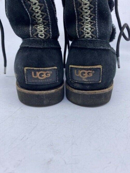 Ugg Australia Black Rugged Lace Up Bootsbooties Size Us