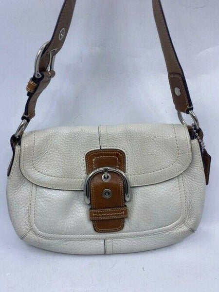 coach medium bag handbag white brown leather shoulder bag
