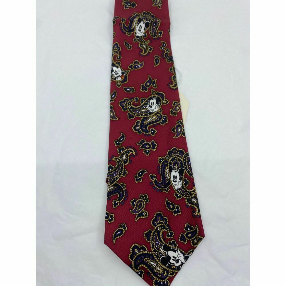 MICKEY MOUSE Disney Neck Tie Red Black Hand Made 100% Silk