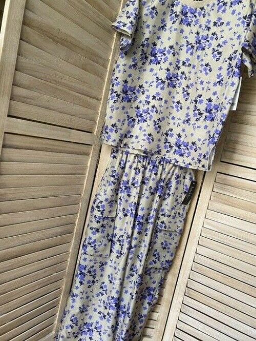 nicole miller purple tan and pants set small msrp tee shirt