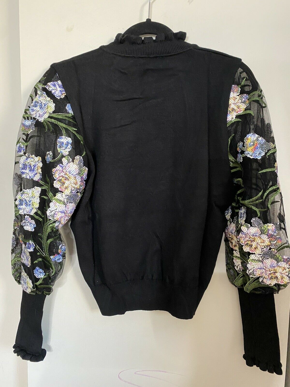 NWT! GRACIA Black LS knit Top W/ polka Dot S/M/L