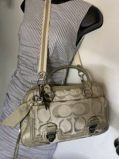 coach msrp silver gray fabric cross body bag
