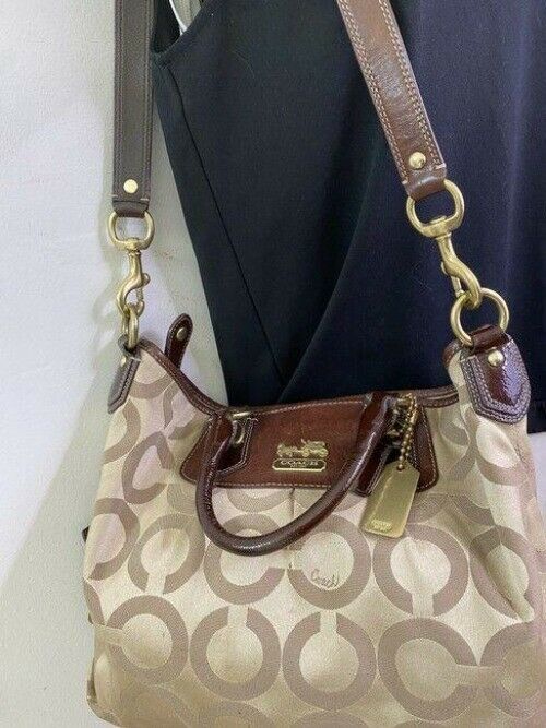 coach bag gold black fabric tote