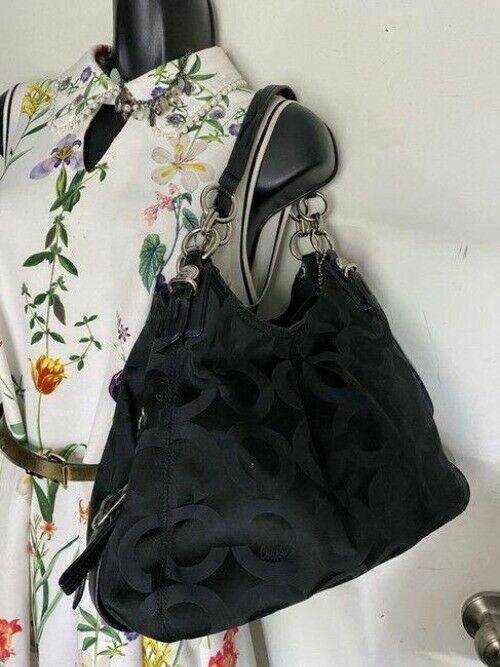 coach medium material black fabric shoulder bag