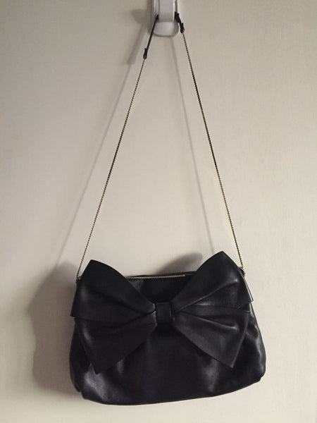VALENTINO Black Leather Bow Shoulder Bag/ Crossbody