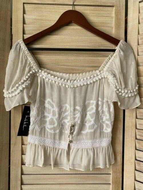 Nicole Miller white beige msrp small blouse