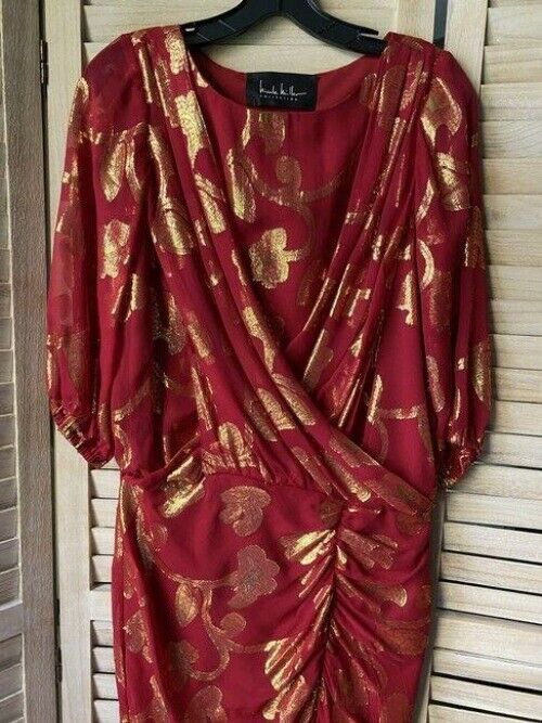 nicole miller red gold msrp long casual maxi dress