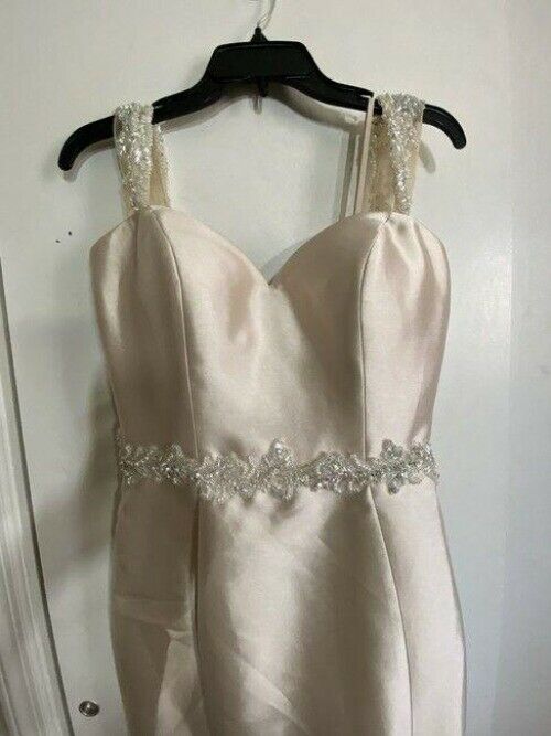Unbranded Champagne W Gown W Beads Long Cocktail Dress