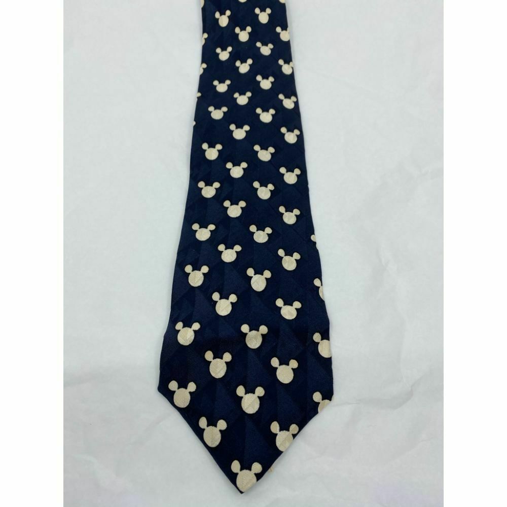 New! MICKEY MOUSE Disney Neck Tie Blue Cream 100% Silk Handmade