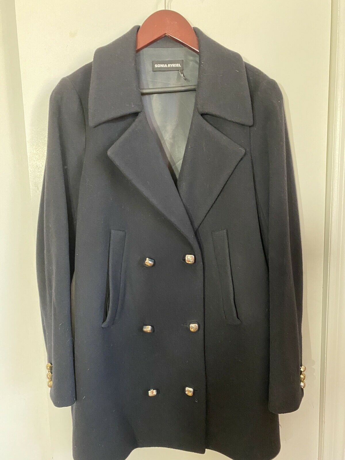 SONIA RYKIEL Black Wool Pea Coat Size 36/ Small