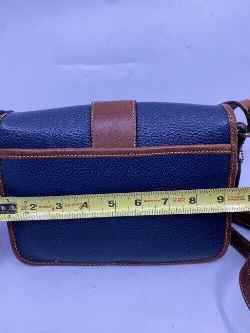 coach vintage w heart padlock silk tie navy leather cross body bag
