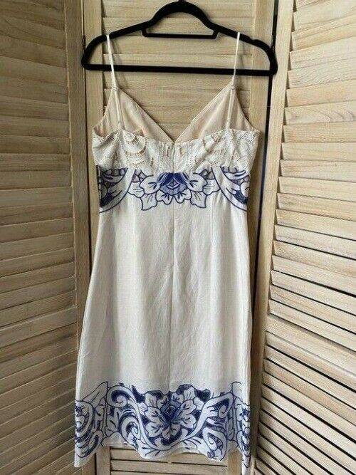 nicole miller white blue w linen w embroidery msrp small short casual dress