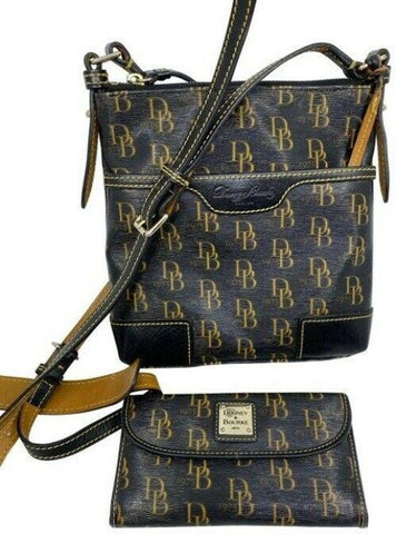 dooney and bourke and wallet black yellow cross body bag