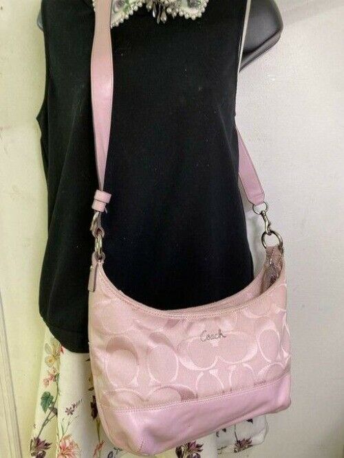 coach large pink jacquard fabric cross body bag