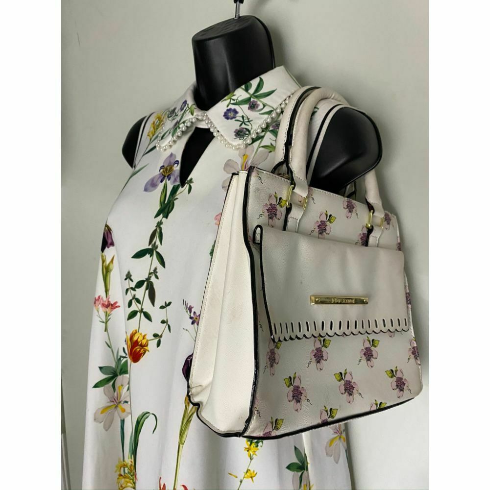 BETSEY JOHNSON Faux Leather White Embellished Tote Bag