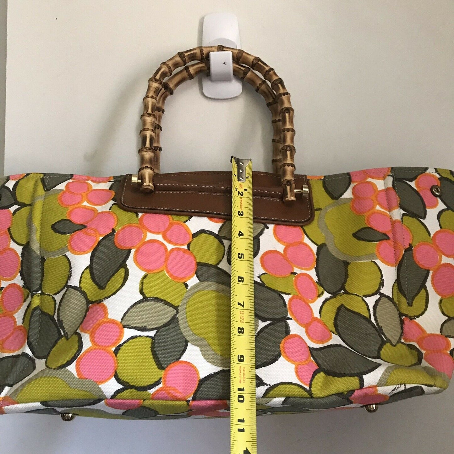 MILLY XL Printed Canvas Tote With Bamboo Handle