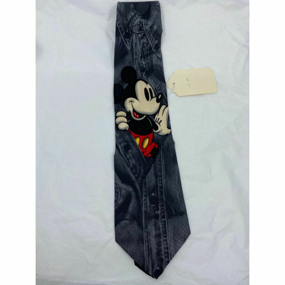 New! MICKEY MOUSE Disney Neck Tie Gray White 100% Silk Handmade