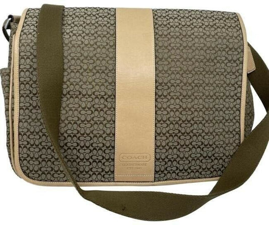 coach xl all over logo cream brown jacquard fabric messenger bag