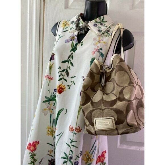 COACH Large Tan Brown Jacquard Fabric Tote Bag