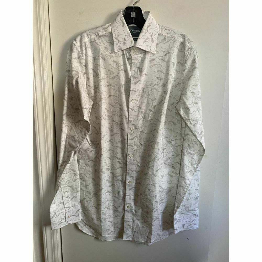 BONOBOS Gray White Printed Long Sleeve Button Down Shirt Size M