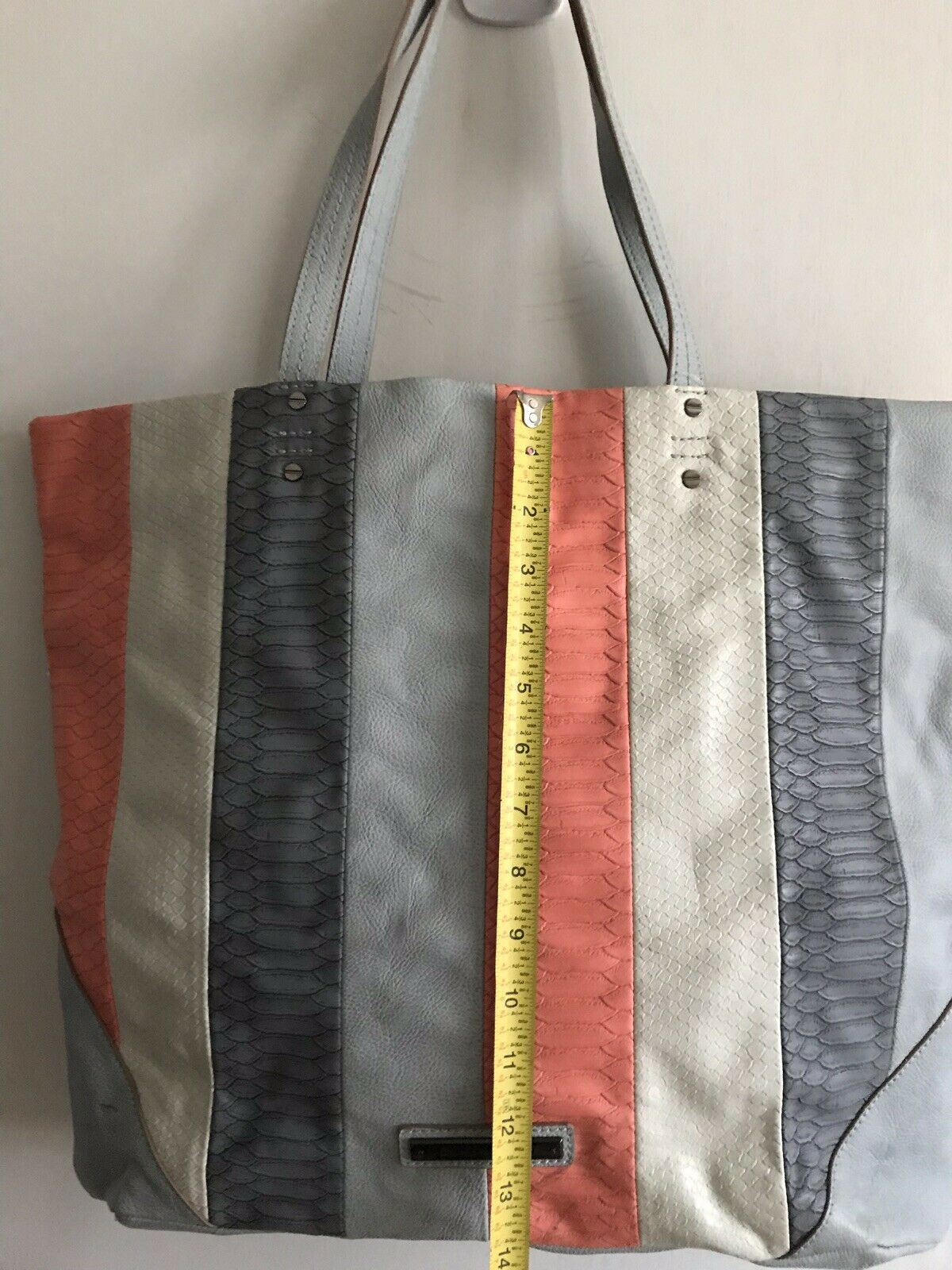 RACHEL ROY Extra Large Faux Leather Blue/Grey/Coral Tote