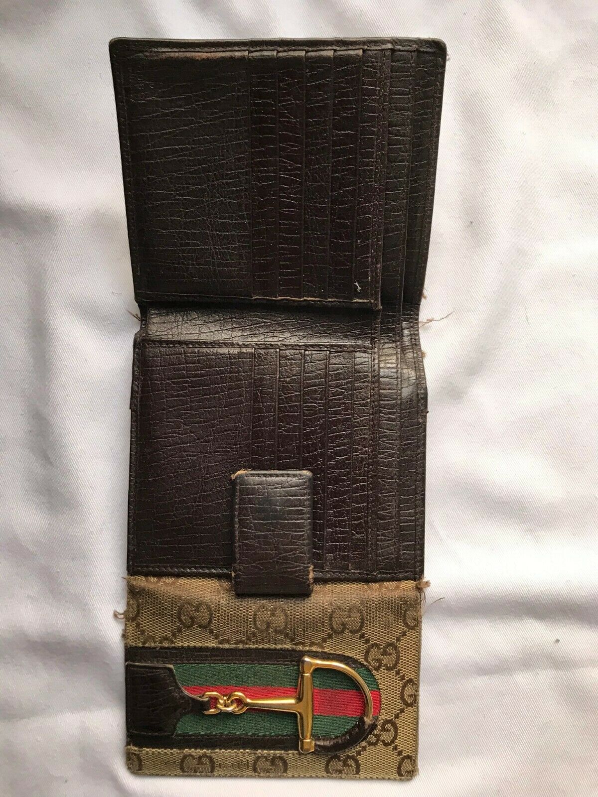 Gucci Beige Horsebit Vintage Web Gg Canvas Wallet