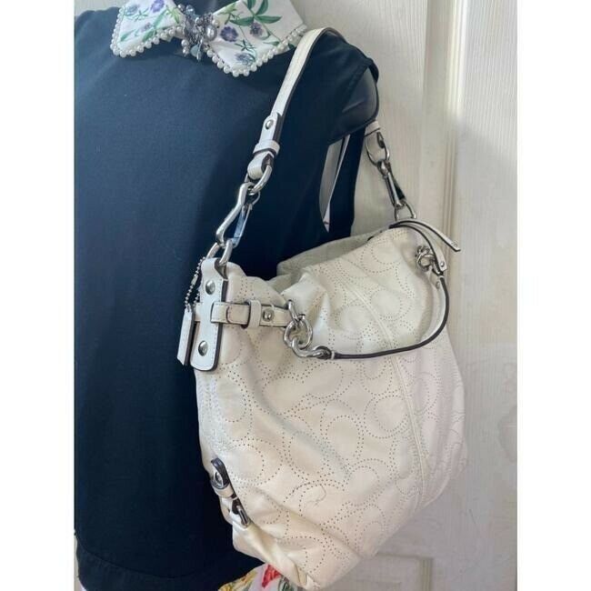 Coach Large White Leather Hobo Bag