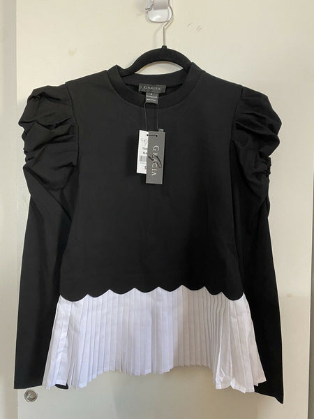 GRACIA NWT! Black Knit With white pleats And puffed Sleeves S/M/L