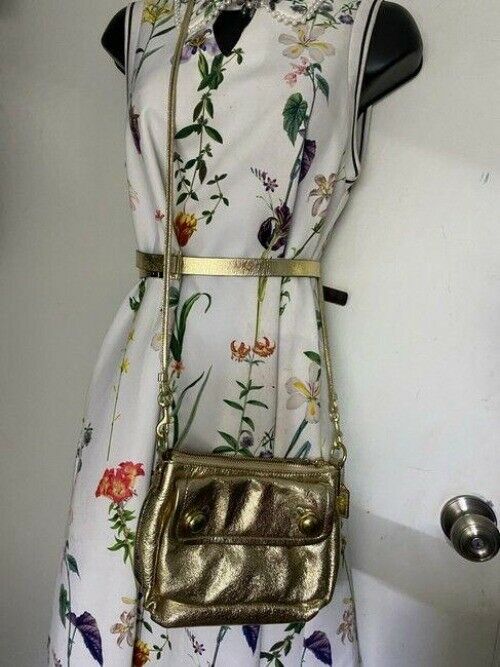 coach small gold leather cross body bag